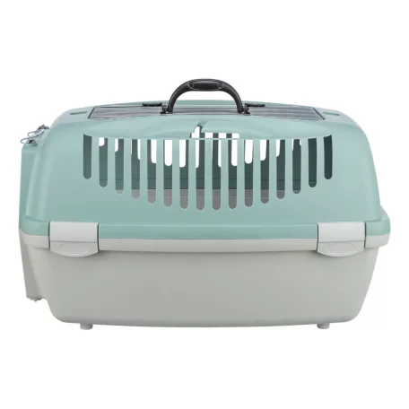 Trixie | Capri 3 Open Top Transport Box | biztonságos, jól szellőző szállítóbox kutyáknak – világosszürke/zsályazöld, (S), 40 × 38 × 61 cm, max. 12 kg