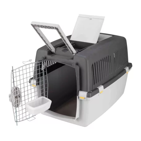 Trixie | Gulliver Transport Box | biztonságos, jól szellőző szállítóbox kutyáknak – világosszürke/sötétszürke, (S–M), 52 × 51 × 72 cm, max. 18 kg