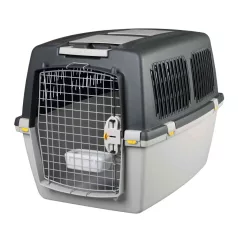   Trixie | Gulliver IATA Transport Box | biztonságos, jól szellőző szállítóbox kutyáknak – világosszürke/sötétszürke, (M), 58 × 60 × 79 cm, max. 25 kg