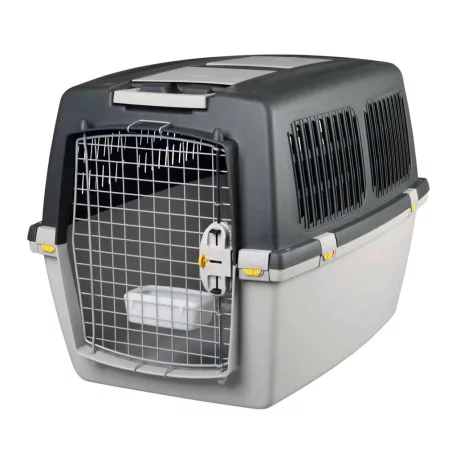 Trixie | Gulliver IATA Transport Box | biztonságos, jól szellőző szállítóbox kutyáknak – világosszürke/sötétszürke, (M), 58 × 60 × 79 cm, max. 25 kg