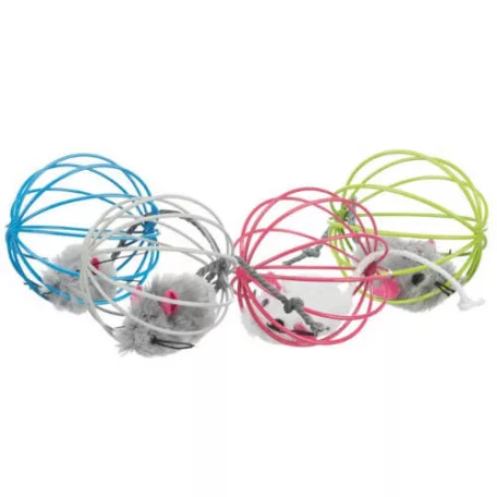 Trixie Mouse in a Wire Ball | Drótháló labdába zárt plüss egér macskák részére – Ø 6 cm