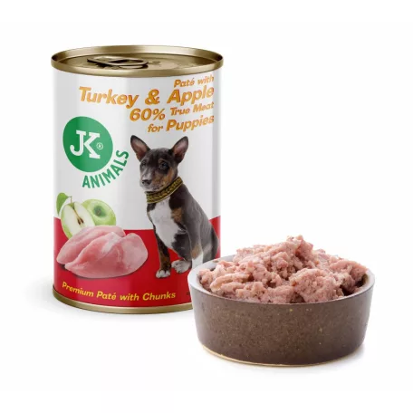 JK Puppy Premium Pástétom Pulykával és Almával | 60% hústartalmú nedves eledel kölyökkutyáknak – 400 g