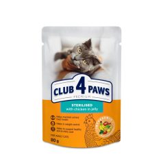   CLUB 4 PAWS Premium Sterilizált Macskáknak Csirke Zselében Nedves Macskaeledel 80 g