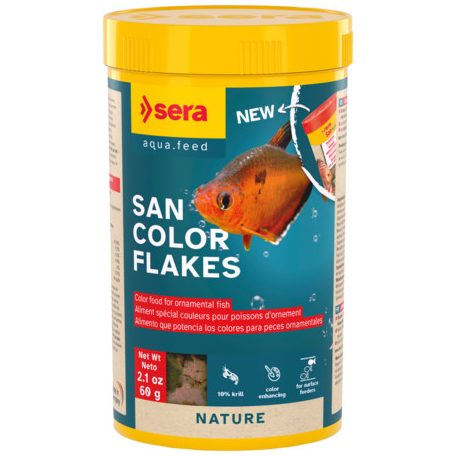 Sera San Color Flakes | Színfokozó lemezes táp minden díszhal számára – 250 ml / 60 g