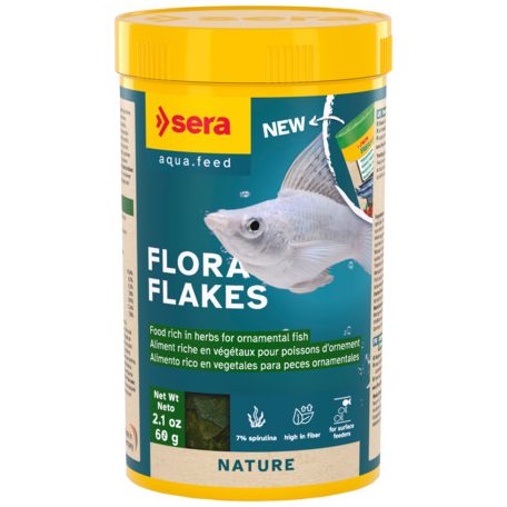 Sera Flora Flakes | Növényi lemezes táp növényevő díszhalak számára – 250 ml / 60 g