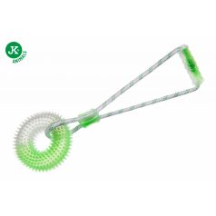  JK | Pamut kötélhúzó játék TPR gumiból készült nyikorgó gyűrűvel, zöld színű  - 40 cm