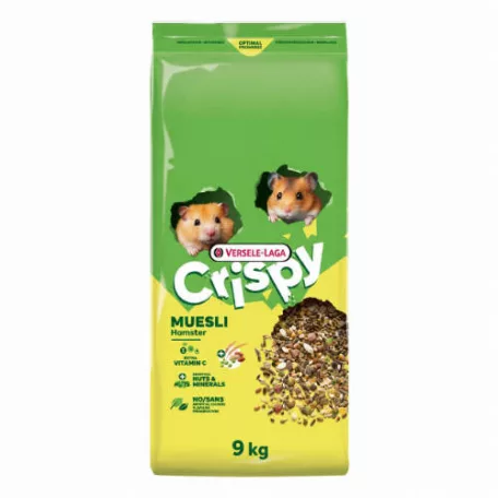 Versele-Laga Crispy Muesli Hamsters & Co | Teljes értékű ropogós müzli eleség hörcsögök, egerek, patkányok és futóegerek részére – 9 kg