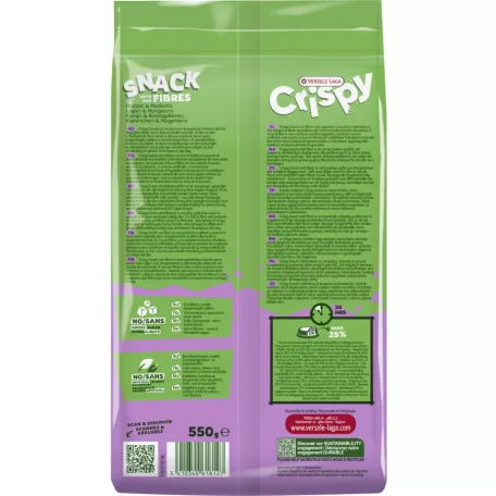 Versele-Laga Crispy Snack Fibres | Rostgazdag kiegészítő eledel rágcsálók és nyulak számára – 550 g