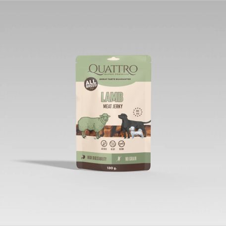 QUATTRO Meat Jerky Jutalomfalat Felnőtt Kutyáknak - Bárányprotein Szelet 130 g