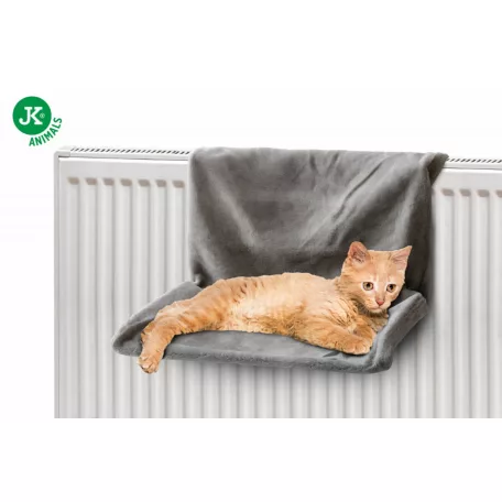 JK | radiátorra akasztható macska fekhely, mosható szürke plüss huzattal 45*30,5*25cm
