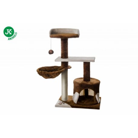 JK | Robin emeletes macskakaparó házzal, pihenővel, játékkal, 50X35X88cm, bézs/barna