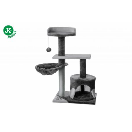 JK | Robin emeletes macskakaparó házzal, pihenővel, játékkal, 50X35X88cm, szürke