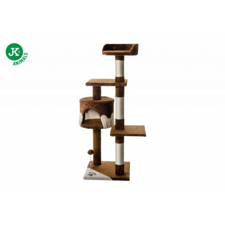 JK |Tina emeletes macskakaparó házzal, pihenővel, játékkal, 40X40X116cm, bézs/barna