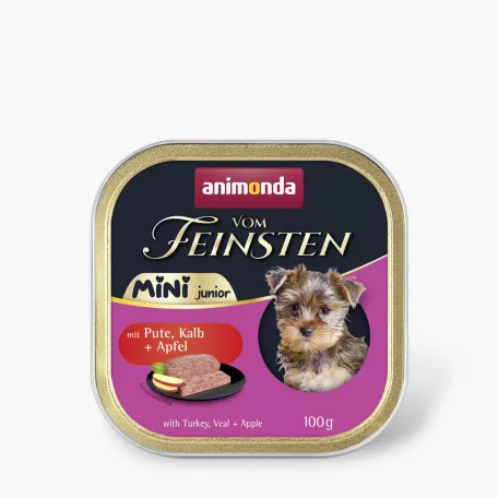 Animonda | Vom Feinsten Junior | Pulyka, borjú és alma ízesítésű pástétom kölyök kutyák részére – 100 g