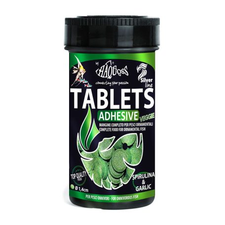 Haquoss | TABLETS ADHESIVE BASIC | Öntapadó tabletta, fenéken táplálkozó hal és rákféle táp - 250 ml / 135 g