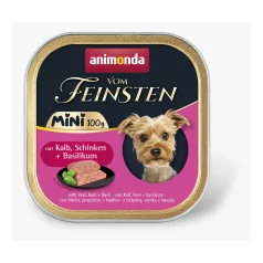   Animonda | Vom Feinsten Adult Mini | borjú, sonka és bazsalikom alutálcás nedves eledel felnőtt kutyáknak – 100 g