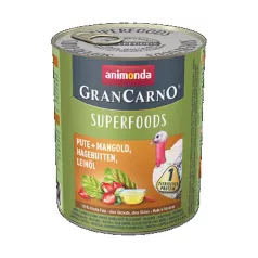   Animonda | GranCarno Adult Superfood | pulyka, mángold, csipkebogyó és lenmagolaj konzerv felnőtt kutyáknak – 800 g