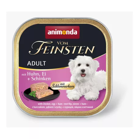 Animonda | Vom Feinsten Adult Gourmet | csirke, tojás és sonka alutálcás nedves eledel felnőtt kutyáknak – 150 g