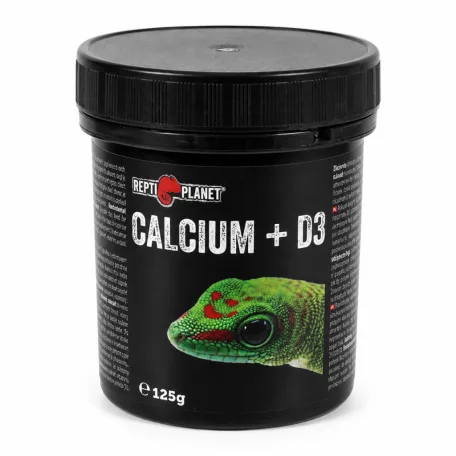 Repti Planet | Calcium + D3 | Kalcium és D3-vitamin tartalmú étrendkiegészítő por hüllők számára – 125 g
