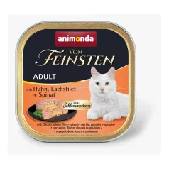   Animonda | Vom Feinsten Adult Gourmet | csirke, lazacfilé és spenót alutálcás nedves eledel felnőtt macskáknak – 100 g