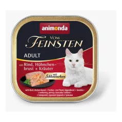   Animonda | Vom Feinsten Adult Gourmet | marha, csirkemell és gyógynövény alutálcás nedves eledel felnőtt macskáknak – 100 g