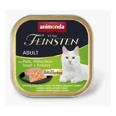   Animonda | Vom Feinsten Adult Gourmet | pulyka, csirkemell és gyógynövény alutálcás nedves eledel felnőtt macskáknak – 100 g