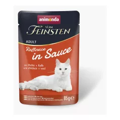   Animonda | Vom Feinsten Adult Raffinesse in Sauce | csirkefilé és borjú szószos alutasakos nedves eledel felnőtt macskáknak – 85 g