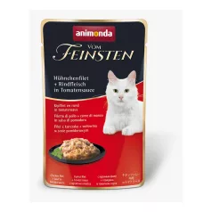   Animonda | Vom Feinsten Adult Pouch | csirkemell és marha-paradicsom szószos alutasakos nedves eledel felnőtt macskáknak – 18 × 50 g