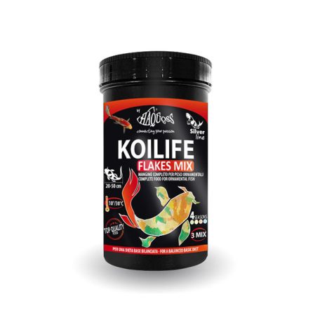 Haquoss | Koilife Flakes Mix | Teljes értékű lebegő pehelytáp koi pontyok és tavi díszhalak számára – 1000 ml