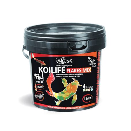 Haquoss | Koilife Flakes Mix | Teljes értékű lebegő pehelytáp koi pontyok és tavi díszhalak számára – 5 L