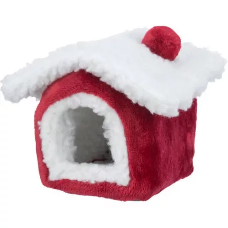 Trixie Xmas | Cuddly Cave plüss bújó egereknek és hörcsögöknek – piros/fehér, 15×12×15 cm