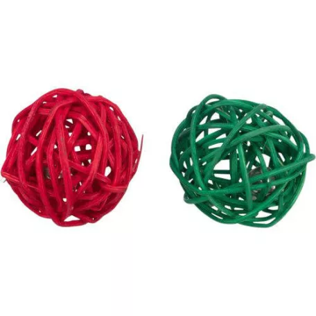 Trixie Xmas rattan labda csengővel – 2 db, Ø 4 cm