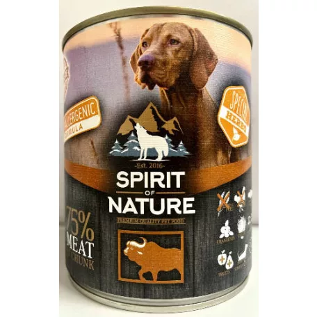 Spirit of Nature Hypoallergenic Dog Buffalo | Gabonamentes hipoallergén nedvestáp bivalyhússal felnőtt kutyák részére – 800 g