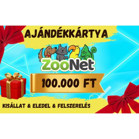 ZooNet Ajándékkártya  | Kisállat, eledel és felszerelés vásárlásához – 100.000 Ft