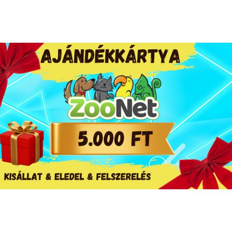 ZooNet Ajándékkártya  | Kisállat, eledel és felszerelés vásárlásához – 5.000 Ft