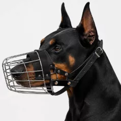   KT26 | Fémkosaras | Jól szellőző, bőrszíjas szájkosár dobermann kutyáknak – Dobi2 méret, 10 cm/7 cm/28 cm