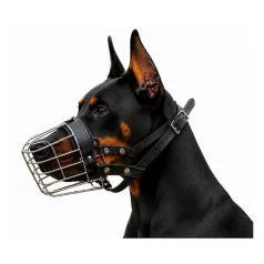   KT26 | Fémkosaras | Jól szellőző, bőrszíjas szájkosár dobermann kutyáknak – Kau2 méret, 10 cm/7 cm/28 cm