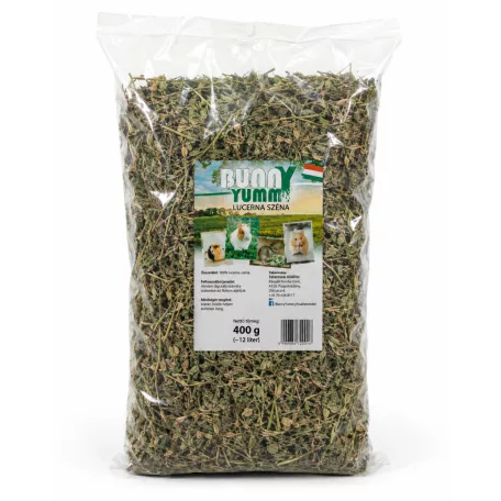 Bunny Yummy | Lucerna széna | Fehérjében és kalciumban gazdag szálas takarmány rágcsálóknak – 400 g (~12 liter)
