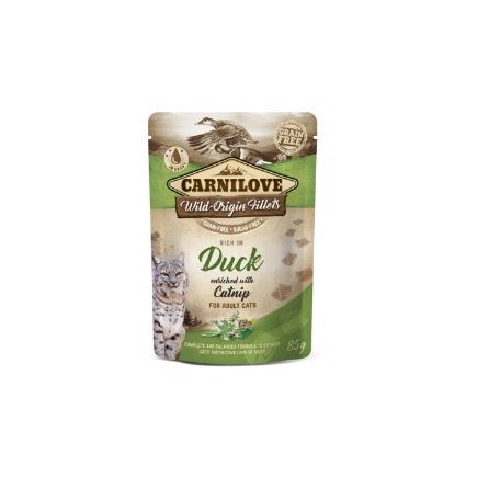 Carnilove | Cat tasakos | Teljes értékű eledel, Duck with Catnip - Kacsa macskamentával, macska számára - 85 g