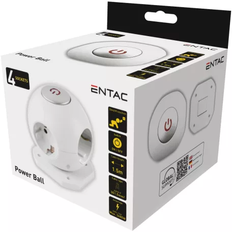 Entac |Gömb Elosztó - 4 Foglalattal, Kapcsolóval -1.5m 3G1.5