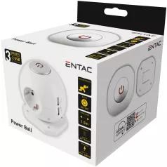   Entac |Gömb Elosztó 3 Foglalattal - 2x2.1A USB-vel Kapcsolóval, 1.5m - 3G1.5