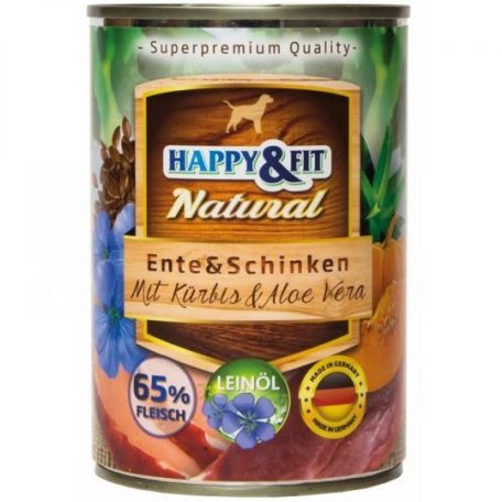 Happy&Fit | Natural Dog Konzerv | Teljes értékű táp, Kacsa & Sonka Sütőtökkel & Aloe Verával, felnőtt kutyák számára - 400 g 