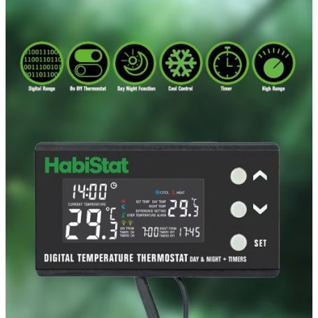 HabiStat | Digital Thermostat Day/Night Timer | Digitális termosztát nappali–éjszakai időzítővel terráriumi hüllőknek - 600 W
