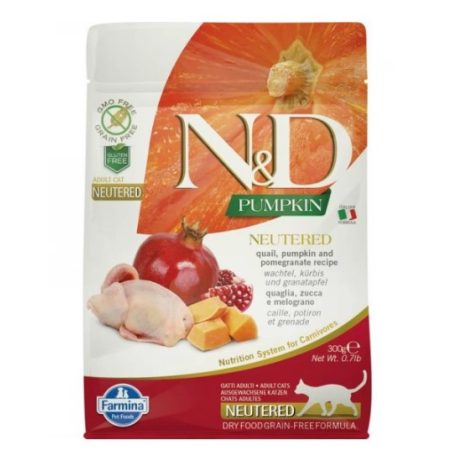 N&D | Cat Grain Free | Teljes értékű száraz eledel, Pumpkin, fürj, felnőtt ivartalanított macska számára - 300 g