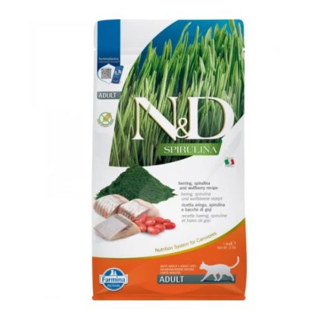 N&D | Spirulina Cat | Teljes értékű eledel, hering, felnőtt macska számára - 1,5 Kg