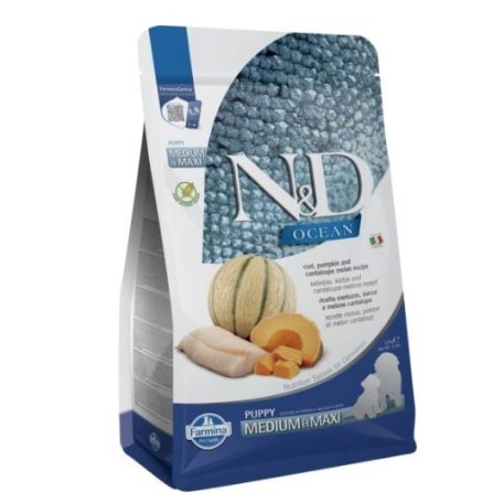 N&D | Ocean Dog | Teljes értékű száraz eledel, tőkehal,sütőtök & sárgadinnye, Kölyök közepes-nagy méretű kutya számára - 2,5 Kg