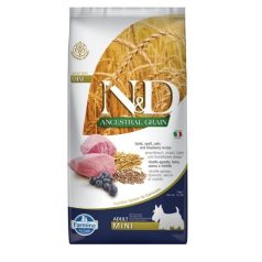   N&D | Dog Ancestral Grain | Teljes értékű eledel, bárány,tönköly,zab & áfonya, felnőtt kiststű kutya számára - 7 Kg