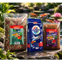   Panzi Tavi Haltáp Mega Csomag | Komplett étrend kerti tavi halaknak: Golyó, Sticks és 4 Seasons mix – 3 x 5 kg