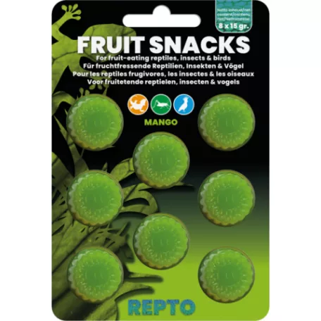 REPTO | FRUIT SNACKS MANGO | Gyümölcsös kiegészítő eledel, mangó ízű, madár, rovar és hüllők számára -  8x15 g