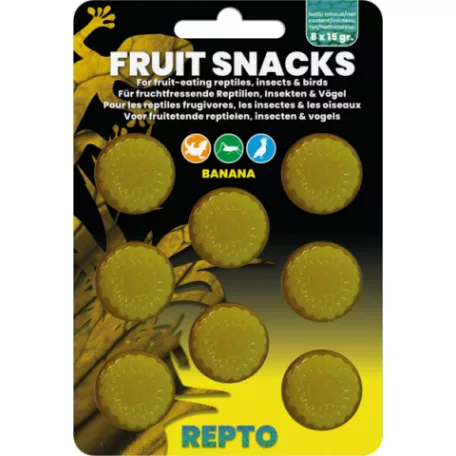 REPTO | FRUIT SNACKS STRAWBERRY | Gyümölcsös kiegészítő eledel, banán ízű, madár, rovar és hüllők számára - 8x 15 g